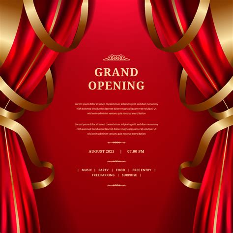 Grand opening with red curtain and golden ornament decoration poster ...