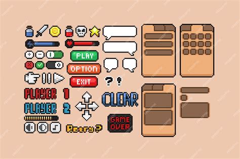 Premium Vector | Simple game ui in pixel art style