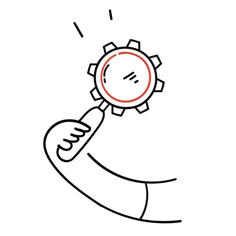 hand drawn doodle person holding magnifying glass with gear cog ...
