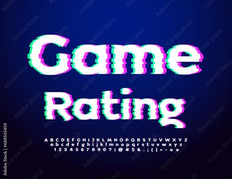 Vector modern icon Game Rating. Bright Glitched Font. Trendy Glowing ...
