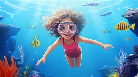 Premium AI Image | Little girl diving in the sea