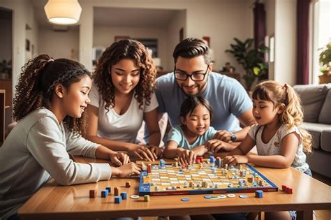 Premium AI Image | Family playing board game at home