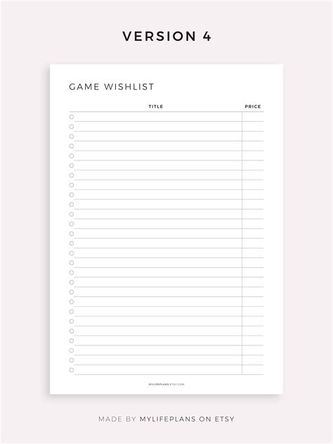 Video Games Wishlist Printable Page, A4/a5/letter/half Size, Instant ...