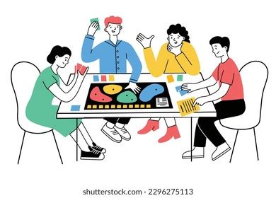Family Playing Board Game Hand Drawn Stock Vector (Royalty Free ...