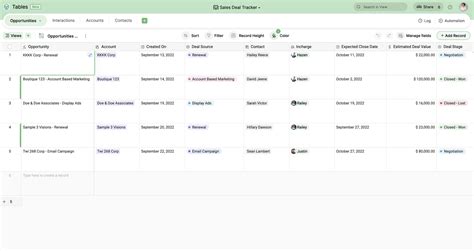 Sales Deal Tracker | Free &amp; Customizable Template | Zoho Tables