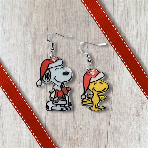 Snoopy and Woodstock Christmas Earrings. Santa Snoopy Earrings. - Etsy