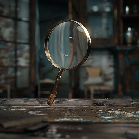 A magnifying glass is on a table with a brick wall behind it | Premium ...