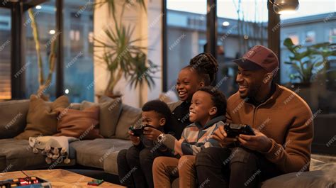 Premium Photo | A happy family is playing video games together in the ...