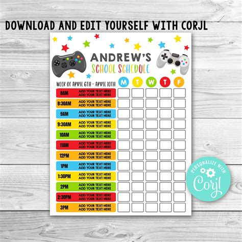 Editable Video Game Homeschool Schedule Video Game Daily | Etsy