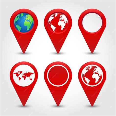Premium Vector | Set of red symbols geolocation with a globe