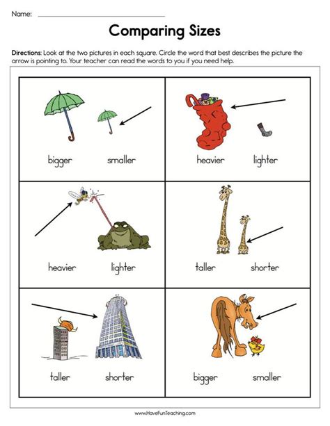 Comparing Sizes Worksheet | Preschool worksheets, Worksheets, Printable ...
