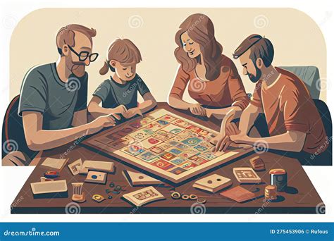 Happy Family Playing a Board Game Together Stock Illustration ...