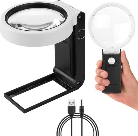 Anourney Magnifying Glass 30X 40X with Light and Stand, Handheld ...