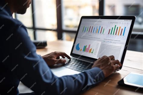 Infographic with charts and diagrams on laptop screen Man analyzing ...