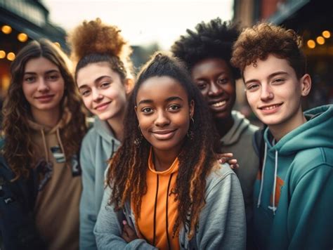 Premium AI Image | Teenagers of different races enjoying each other's ...