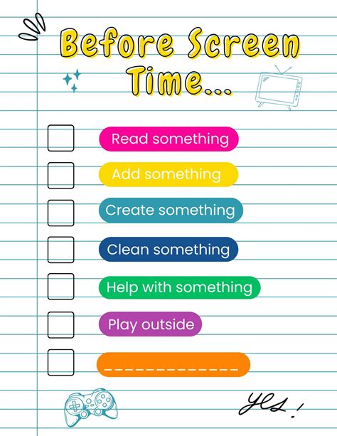 Printable Kids Screen Time Checklist Instant Download Screen Time ...