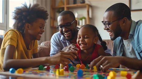 Premium Photo | A happy family is playing a board game together They ...