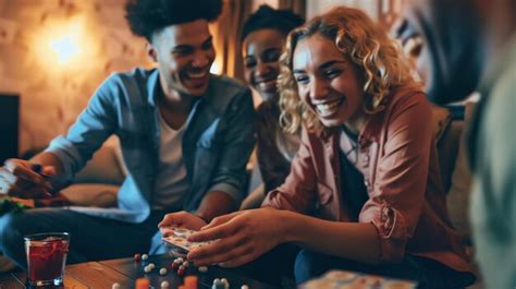 Group of friends laughing and playing a board game together | Premium ...