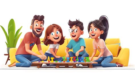 Family Fun Time A 3D Flat Cartoon of a Cozy Evening Playing Board Games ...
