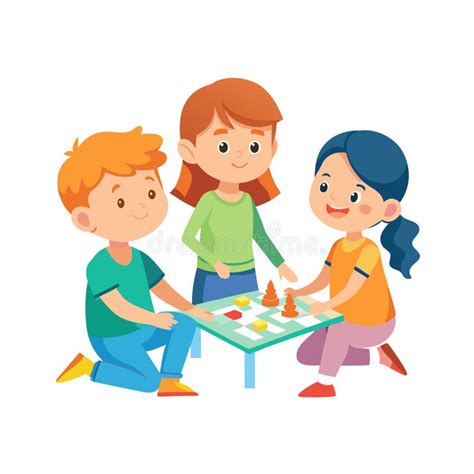 Group of Happy Children Playing a Board Game Together Illustration on a ...