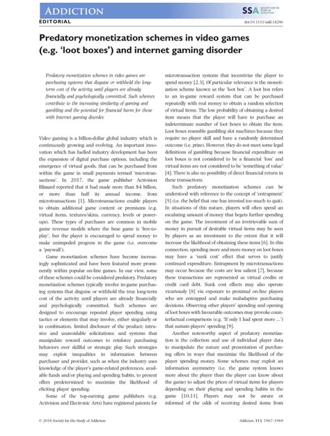 (PDF) Predatory monetization features in video games (e.g., ‘loot boxes ...