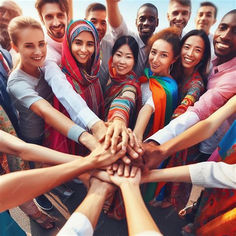 A diverse group of people from different cultures coming together for a ...