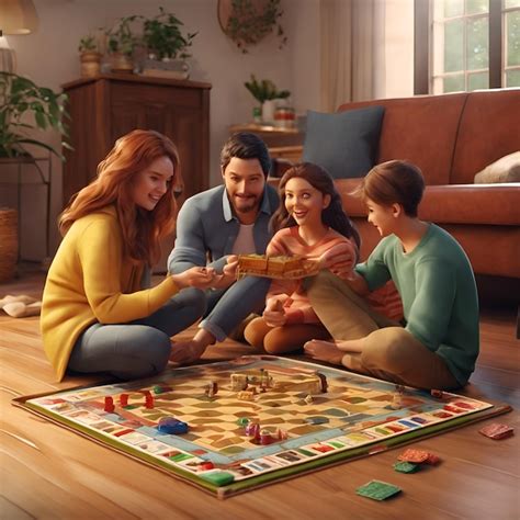 Premium Photo | Illustrate a family playing board games together on a ...