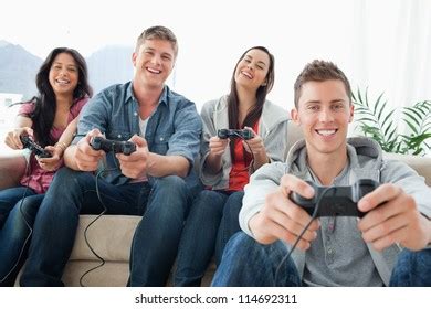 Group Friends Playing Games Laughing Sit Stock Photo 114692311 ...