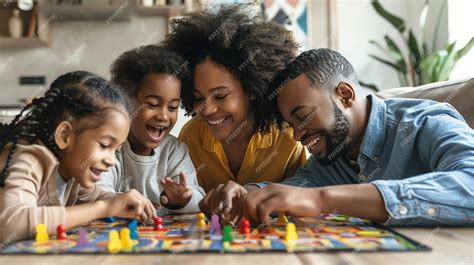 Premium Photo | A happy Black family is playing a board game together ...