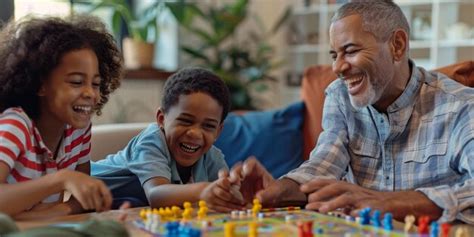 Multigeneration family playing board games in the living room with ...