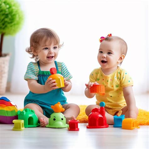 Premium AI Image | Photo of happy kids playing with blocks and toys