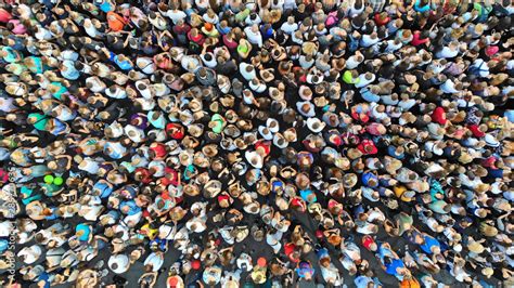 Aerial. People crowd background. Mass gathering of many people in one ...