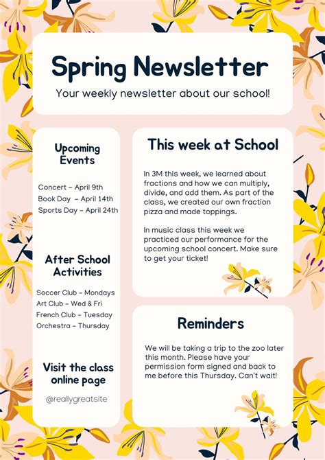 Elementary School Newsletter Templates